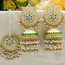 Pooja Bangles Gold Plated Meenakari & Beads & Kundan Jhumki Earrings With Maang Tikka