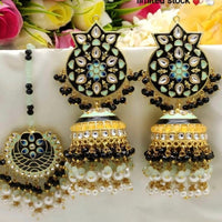 Pooja Bangles Gold Plated Meenakari & Beads & Kundan Jhumki Earrings With Maang Tikka