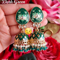 Pooja Bangles Gold Plated Meenakari & Kundan Jhumki Earrings