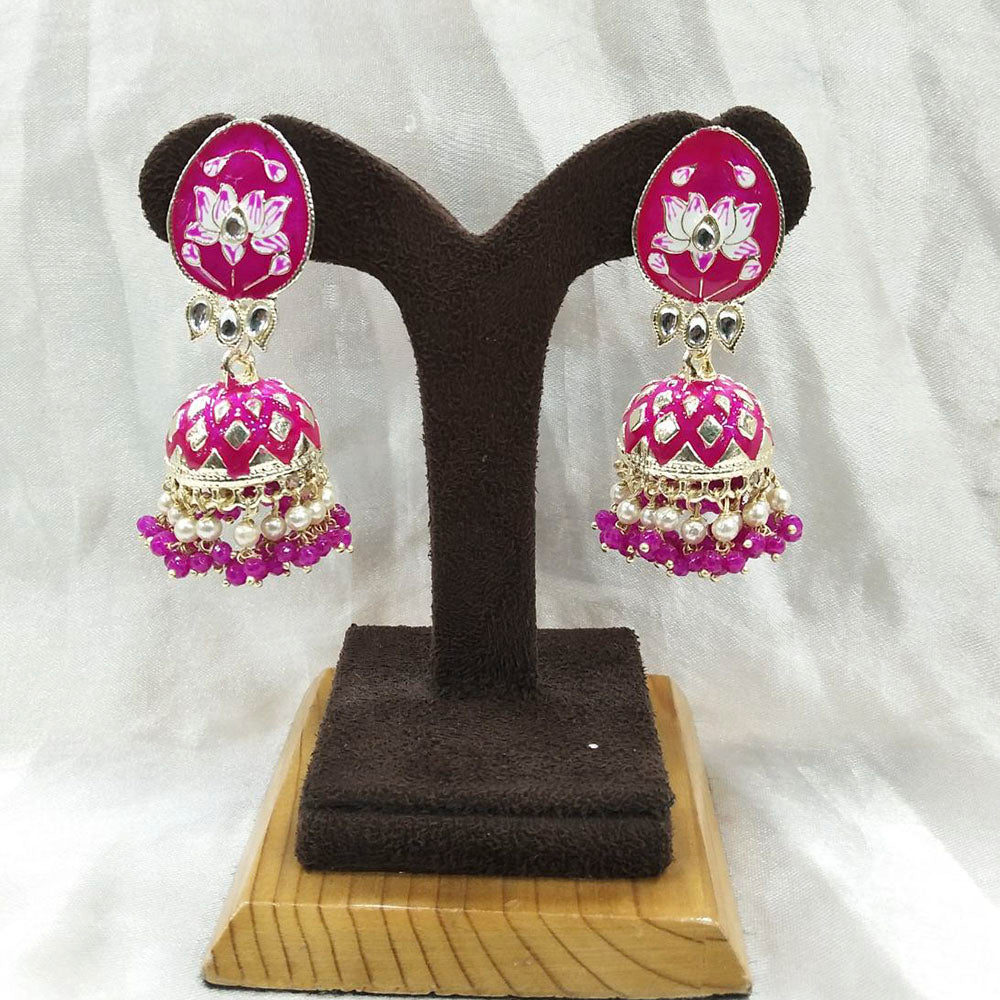 Pooja Bangles Gold Plated Meenakari & Kundan Jhumki Earrings