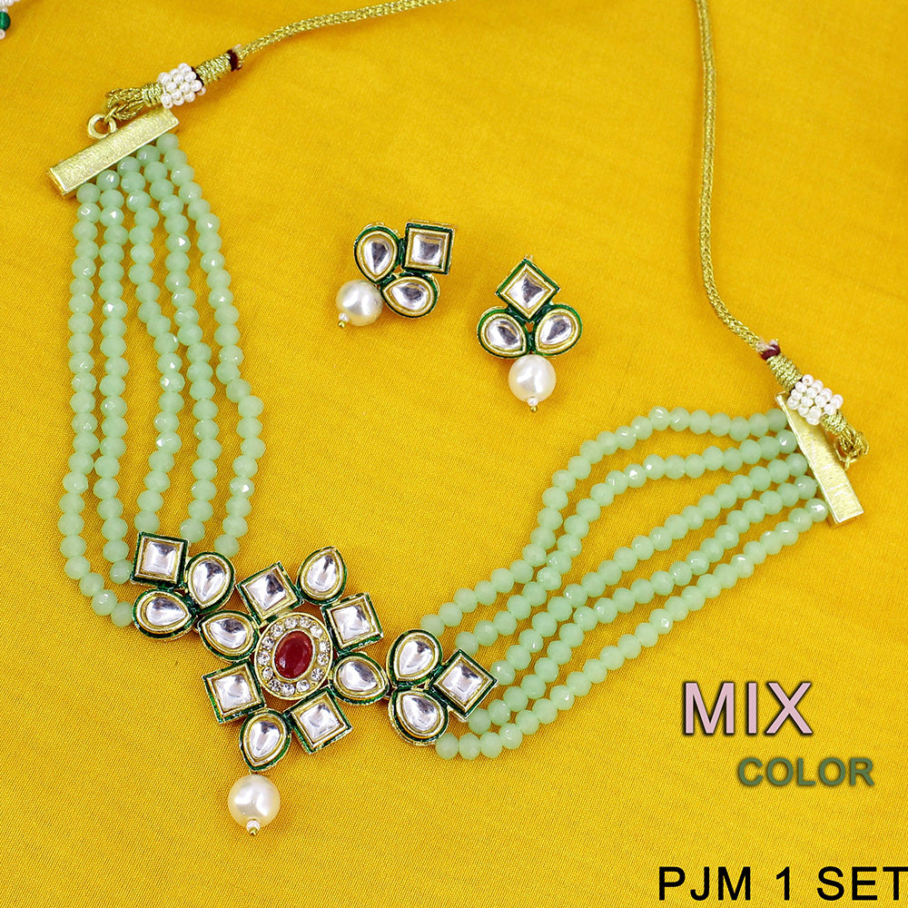 Mahavir Kundan Stone & Beads Necklace Set