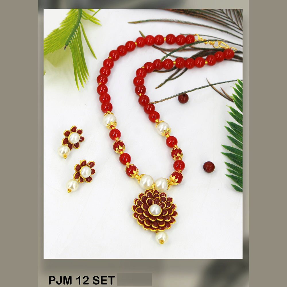 Mahavir Pota Stone & Beads Necklace Set