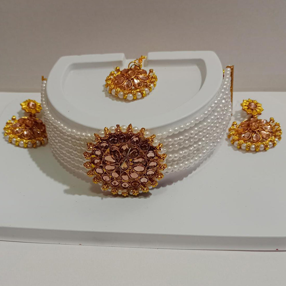 Pooja Bangles Gold Plated Kundan Stone & Beads Necklace Set