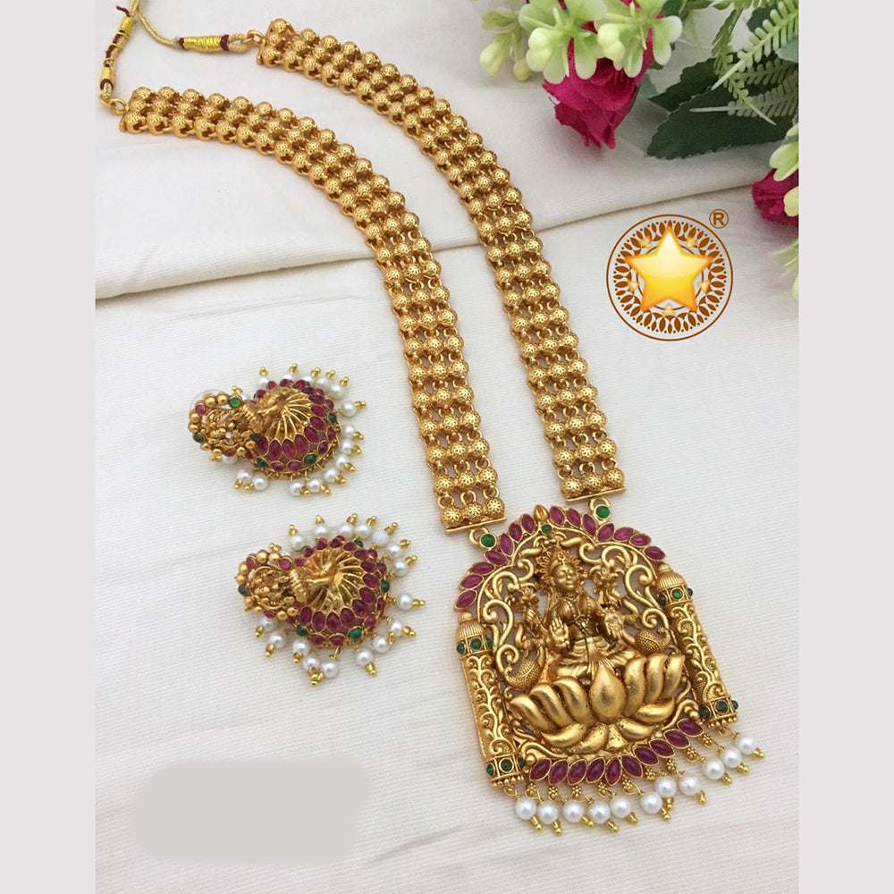 Pooja Bangles Gold Plated Pota Stone Long Necklace Set