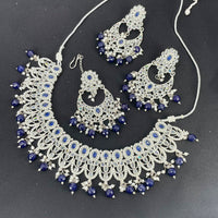 Pooja Bangles Silver Plated Kundan Stone & Beads Choker Necklace Set