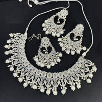 Pooja Bangles Silver Plated Kundan Stone & Beads Choker Necklace Set