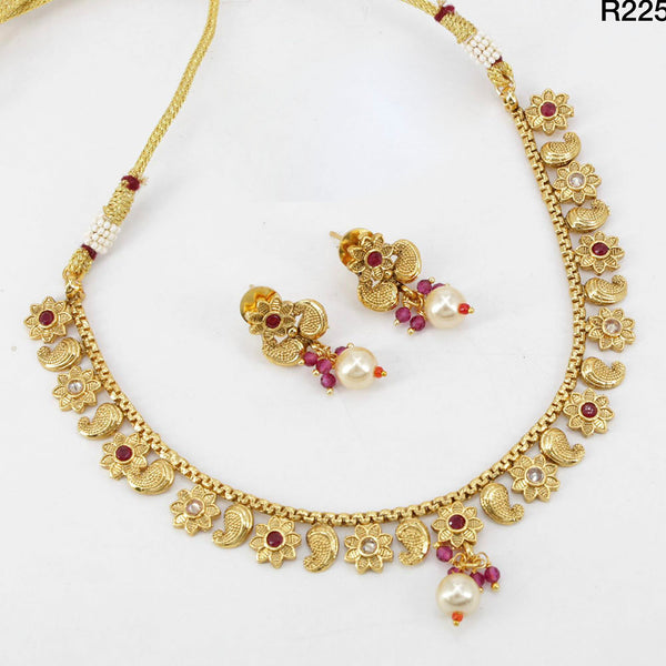Pooja Bangles Gold Plated Pota Stone Necklace Set