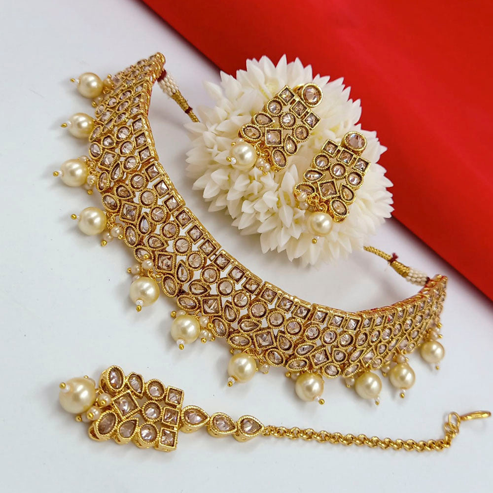 Pooja Bangles Gold Plated Kundan Stone & Beads Choker Necklace Set