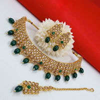 Pooja Bangles Gold Plated Kundan Stone & Beads Choker Necklace Set