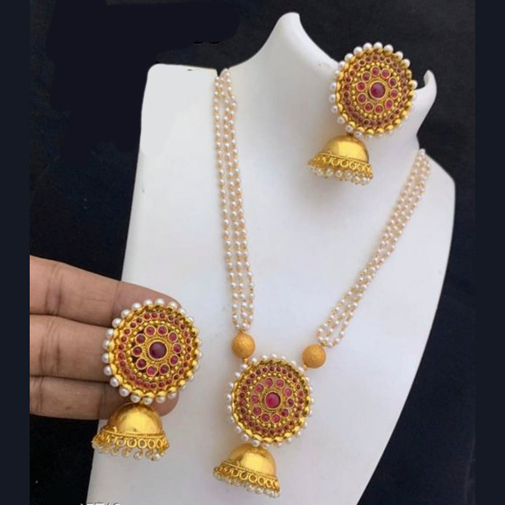 Pooja Bangles Gold Plated Pota Stone Long Haram Necklace Set