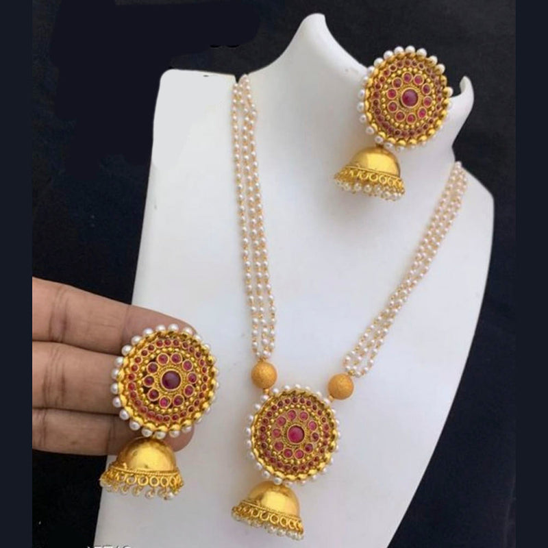 Pooja Bangles Gold Plated Pota Stone Long Haram Necklace Set
