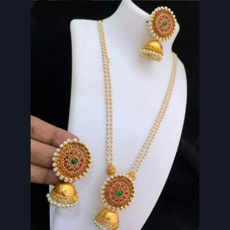 Pooja Bangles Gold Plated Pota Stone Long Haram Necklace Set