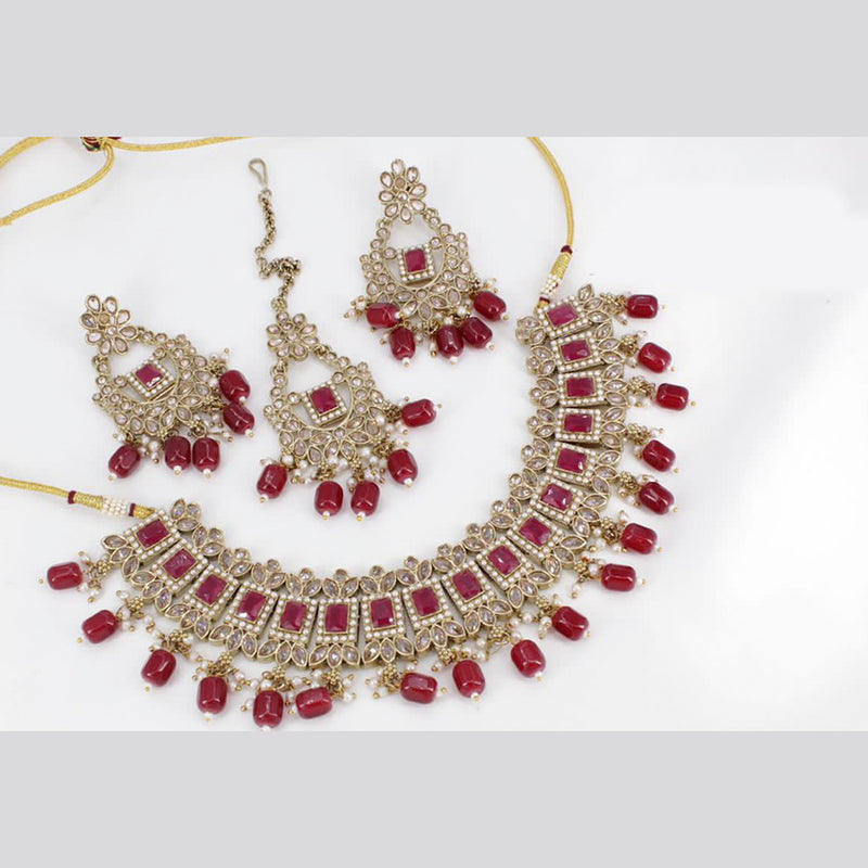 Pooja Bangles Gold Plated Crystal Stone & Beads Choker Necklace Set