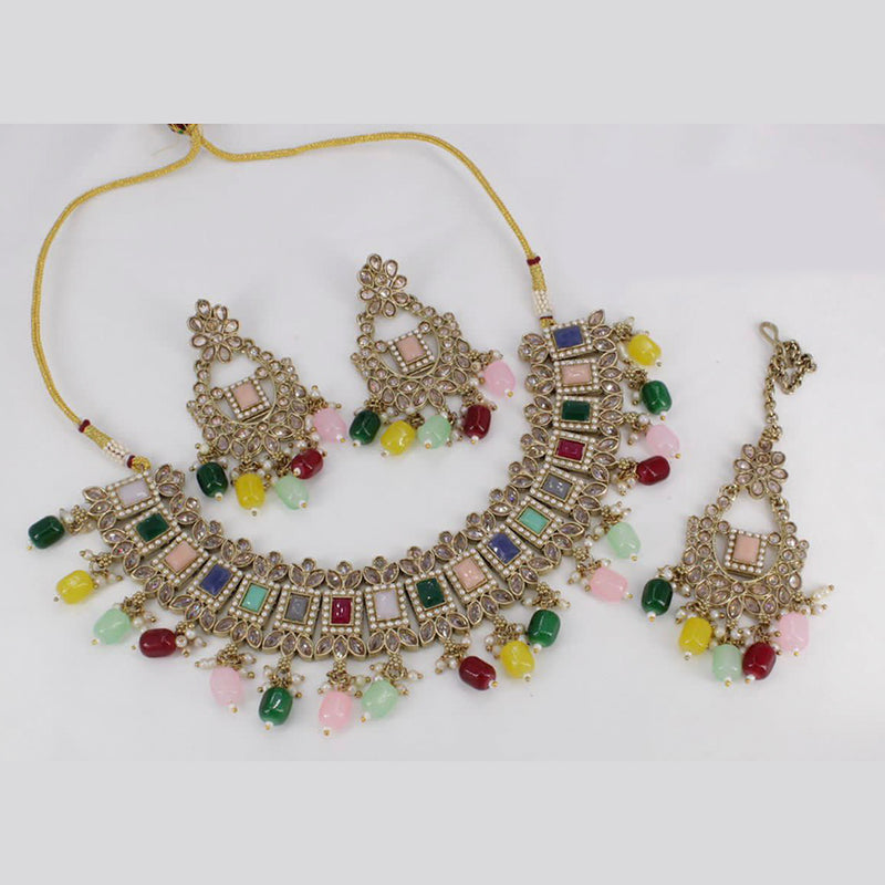 Pooja Bangles Gold Plated Crystal Stone & Beads Choker Necklace Set