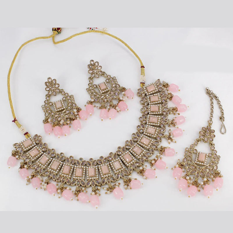 Pooja Bangles Gold Plated Crystal Stone & Beads Choker Necklace Set