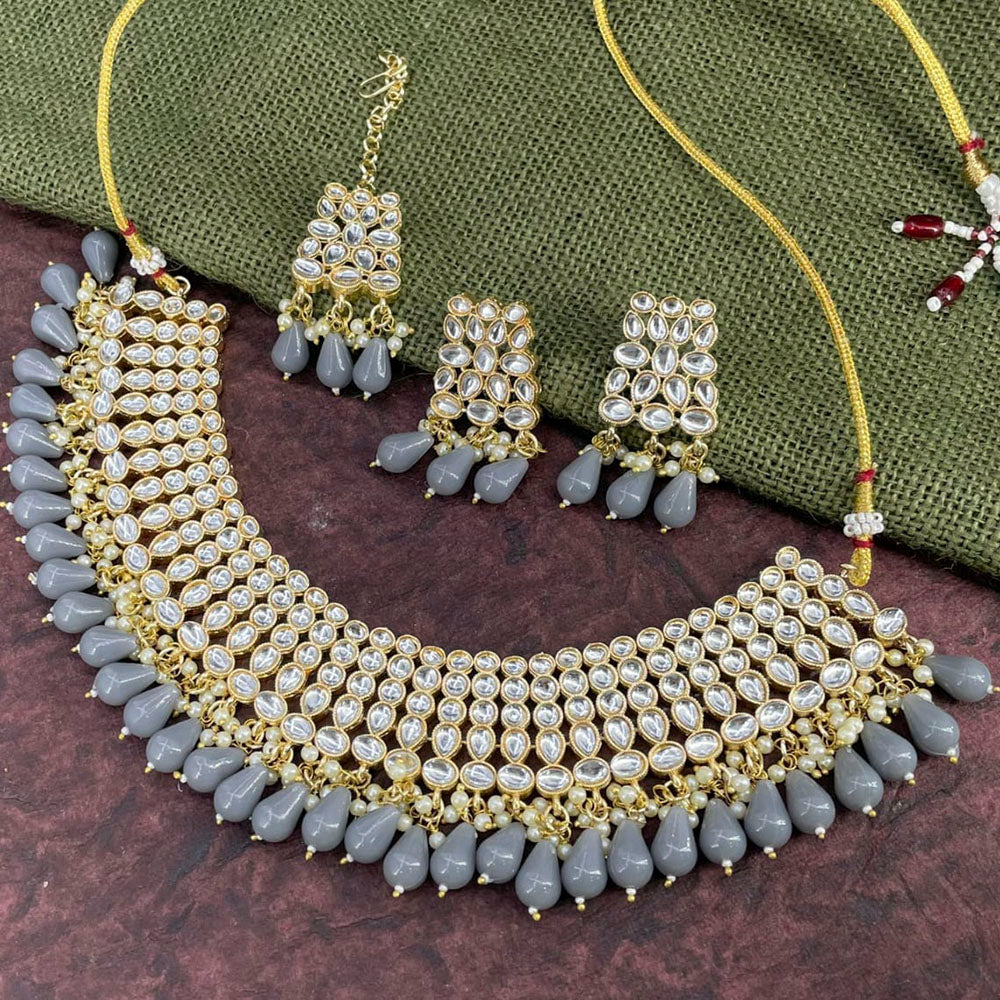 Pooja Bangles Gold Plated Kundan Stone & Beads Necklace Set