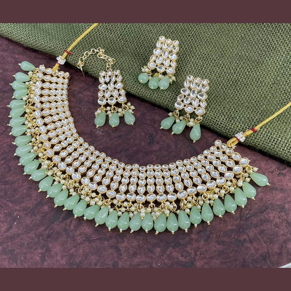 Pooja Bangles Gold Plated Kundan Stone & Beads Necklace Set