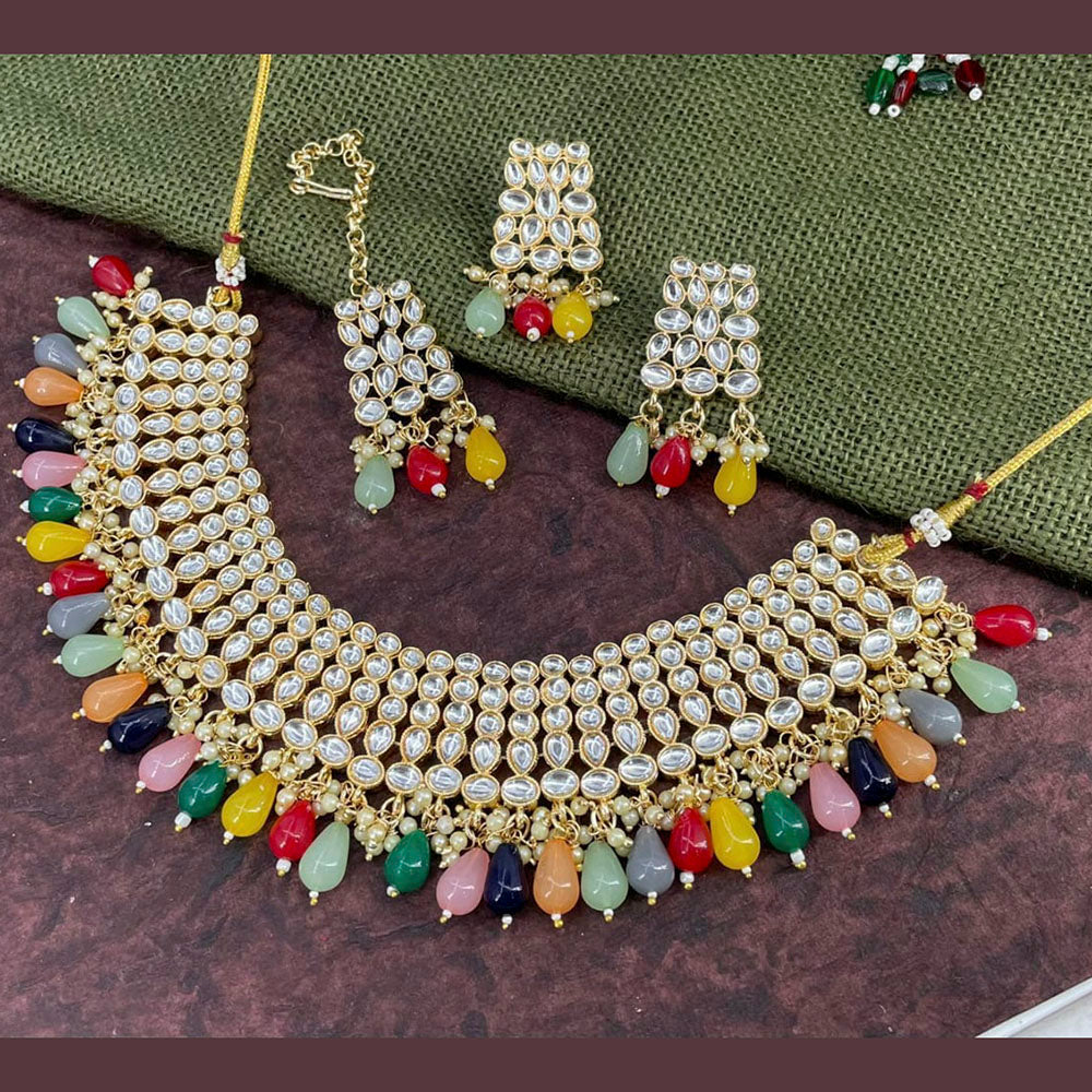 Pooja Bangles Gold Plated Kundan Stone & Beads Necklace Set