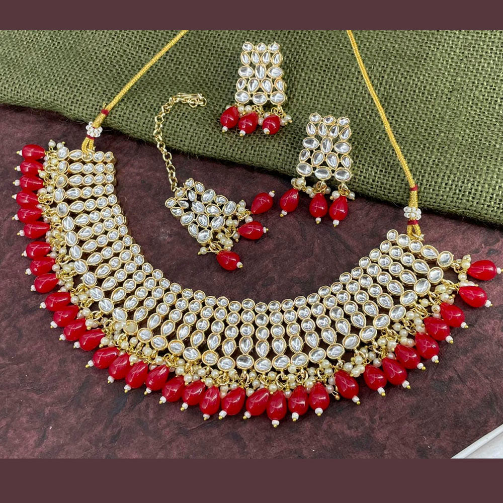 Pooja Bangles Gold Plated Kundan Stone & Beads Necklace Set