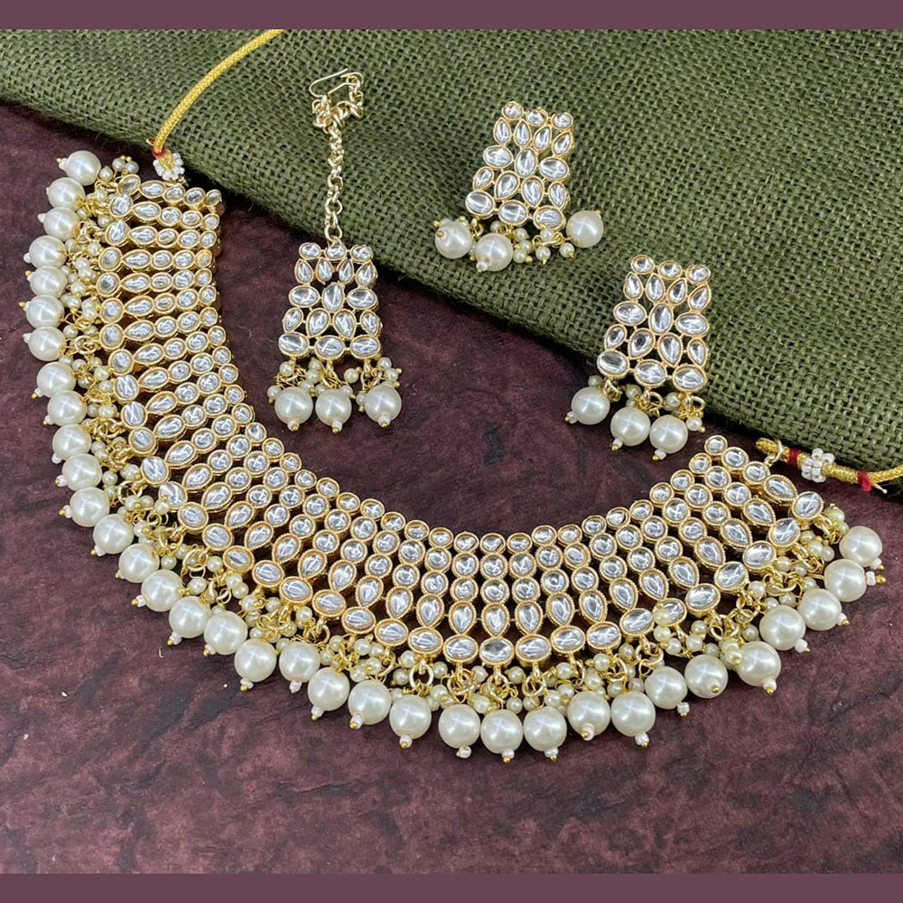 Pooja Bangles Gold Plated Kundan Stone & Beads Necklace Set