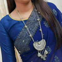 Pooja Bangles Oxidised Plated Long Haram Necklace Set