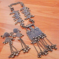 Pooja Bangles Oxidised Plated Long Haram Necklace Set