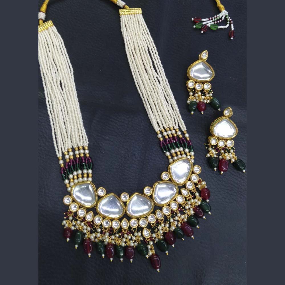Pooja Bangles Gold Plated Kundan & Beads Long Necklace Set