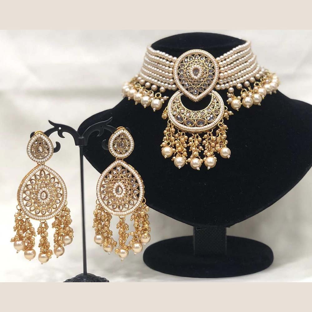 Pooja Bangles Gold Plated Kundan Stone  & Beads Choker Necklace Set