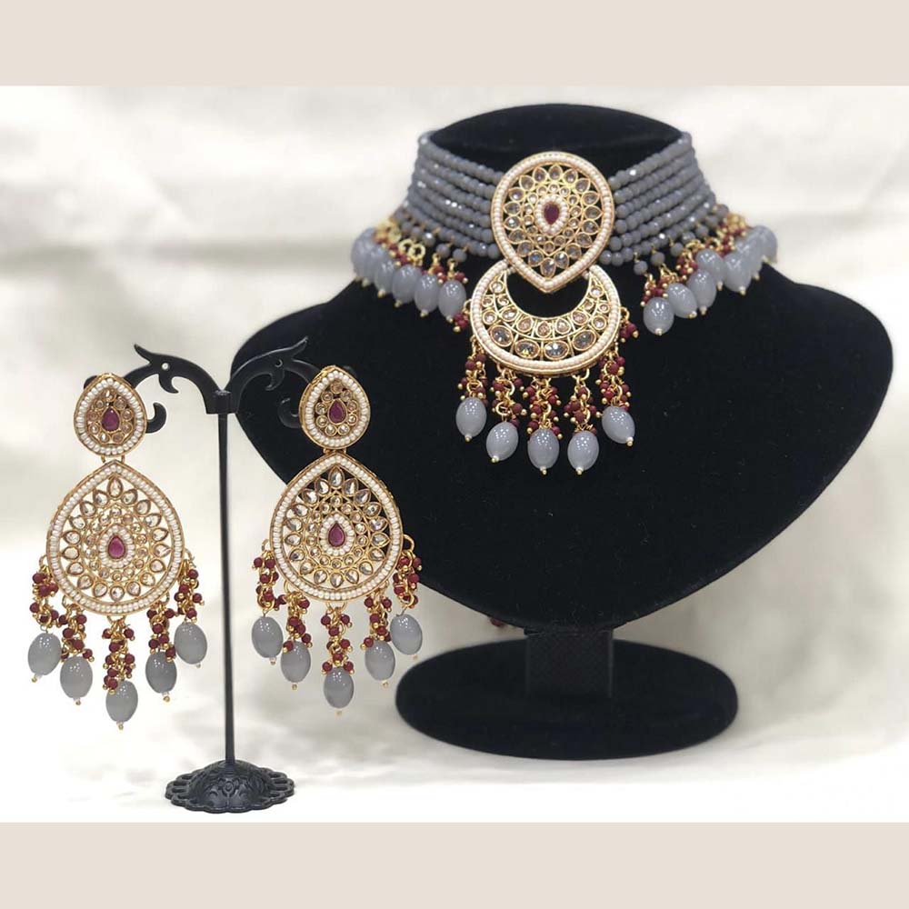 Pooja Bangles Gold Plated Kundan Stone  & Beads Choker Necklace Set