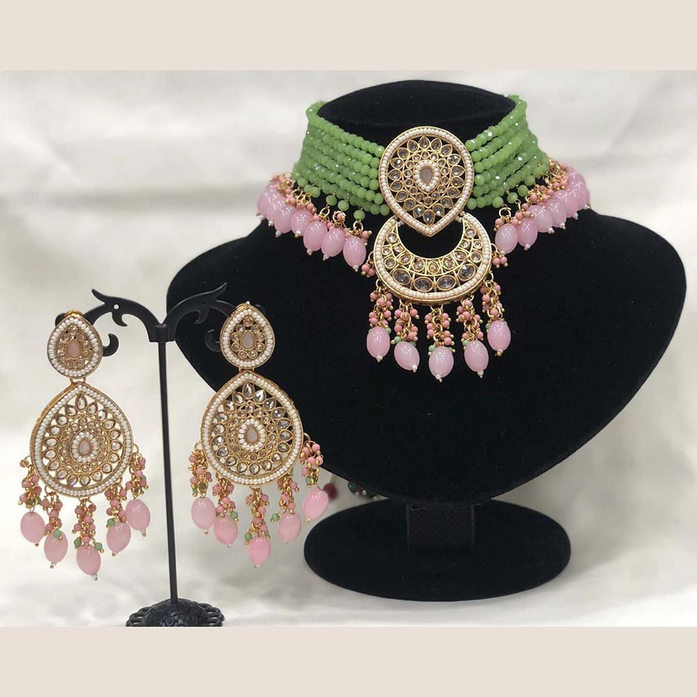 Pooja Bangles Gold Plated Kundan Stone  & Beads Choker Necklace Set