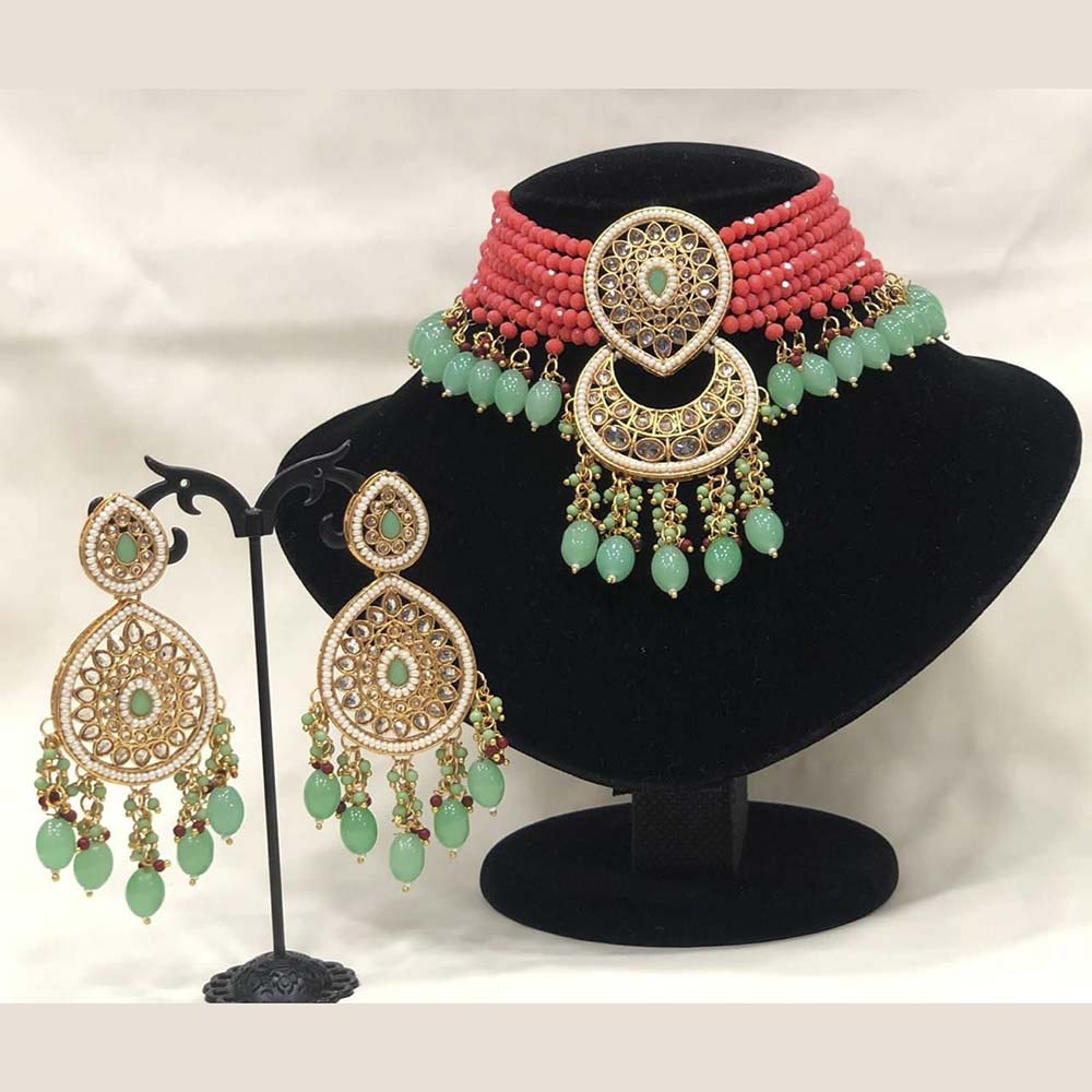 Pooja Bangles Gold Plated Kundan Stone  & Beads Choker Necklace Set