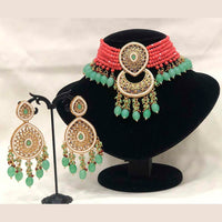 Pooja Bangles Gold Plated Kundan Stone  & Beads Choker Necklace Set