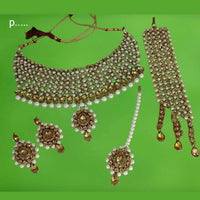 Pooja Bangles Gold Plated Crystal Stone & Pearl Choker Necklace Set