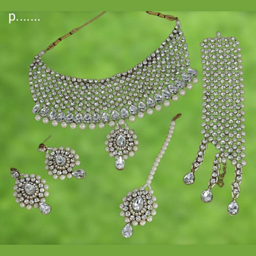 Pooja Bangles Gold Plated Crystal Stone & Pearl Choker Necklace Set