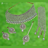 Pooja Bangles Gold Plated Crystal Stone & Pearl Choker Necklace Set