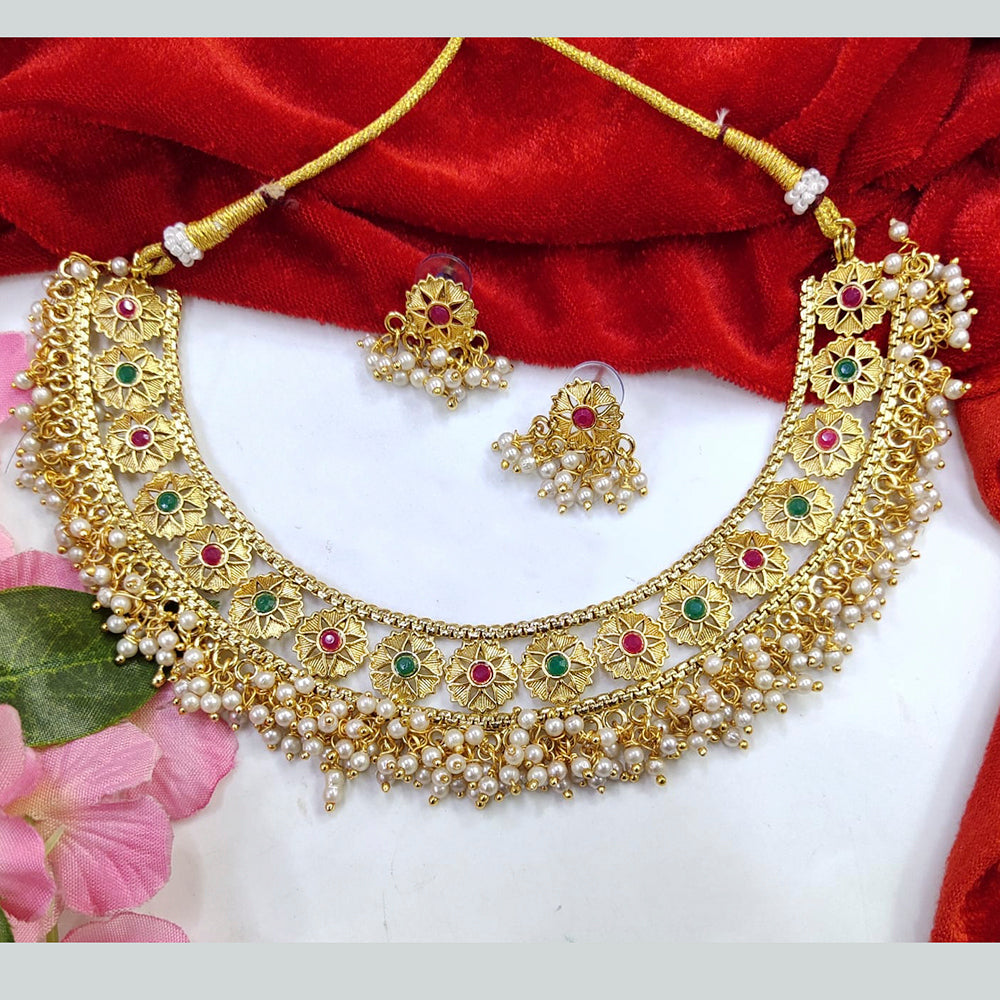 Pooja Bangles Gold Plated Pota Stone Necklace Set