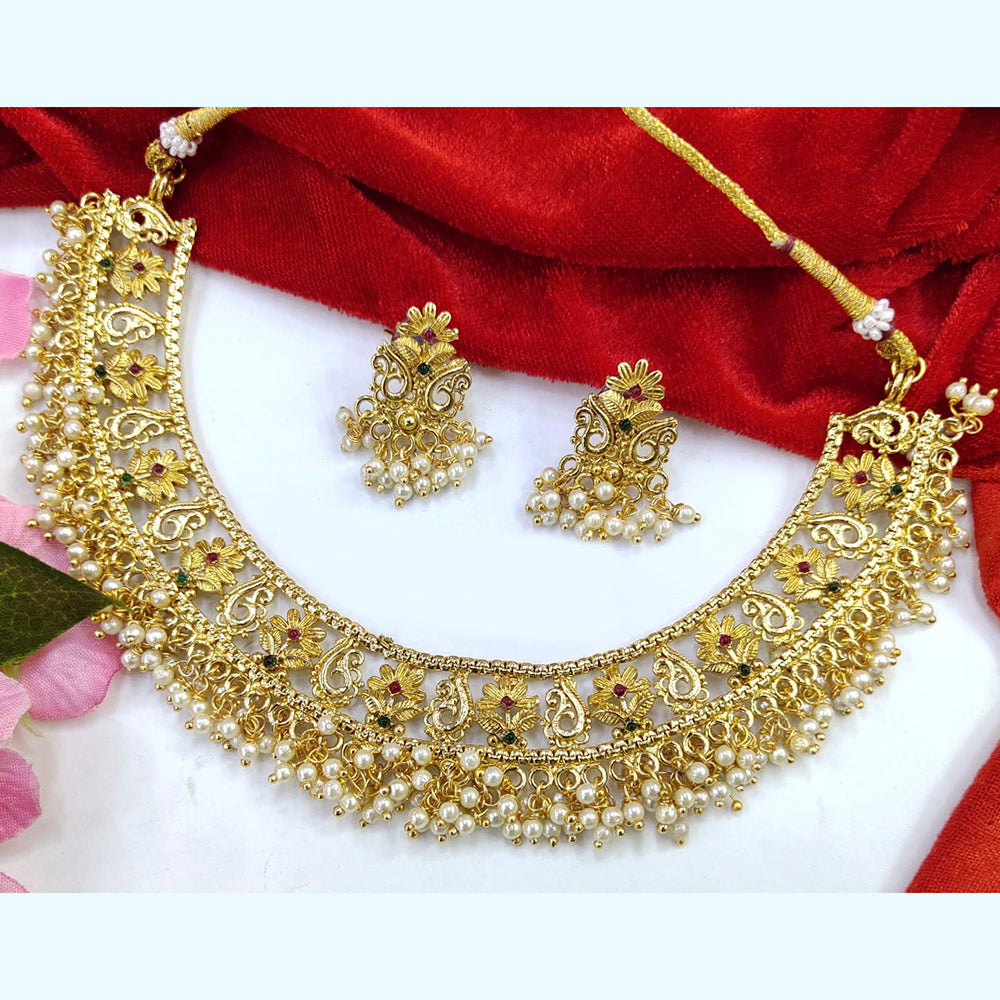Pooja Bangles Gold Plated Pota Stone Necklace Set