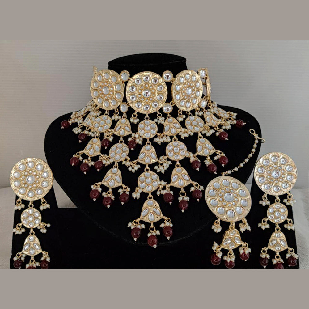 Pooja Bangles Gold Plated Beads & Kundan Stone Choker Necklace Set