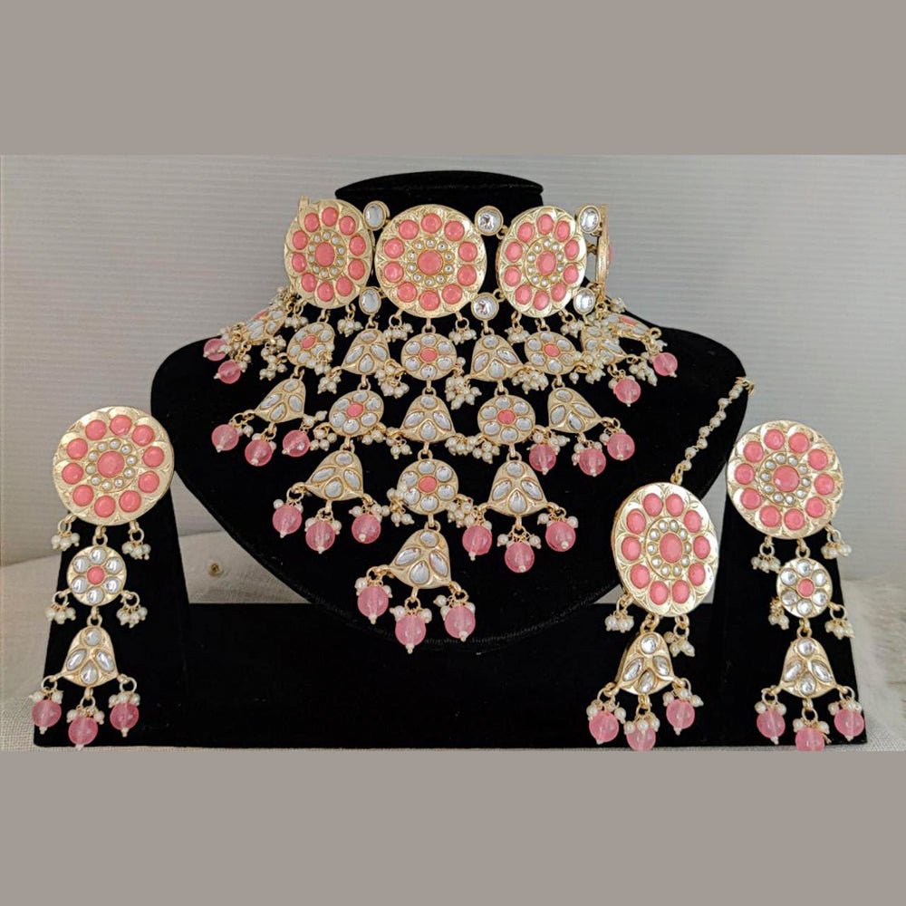 Pooja Bangles Gold Plated Beads & Kundan Stone Choker Necklace Set