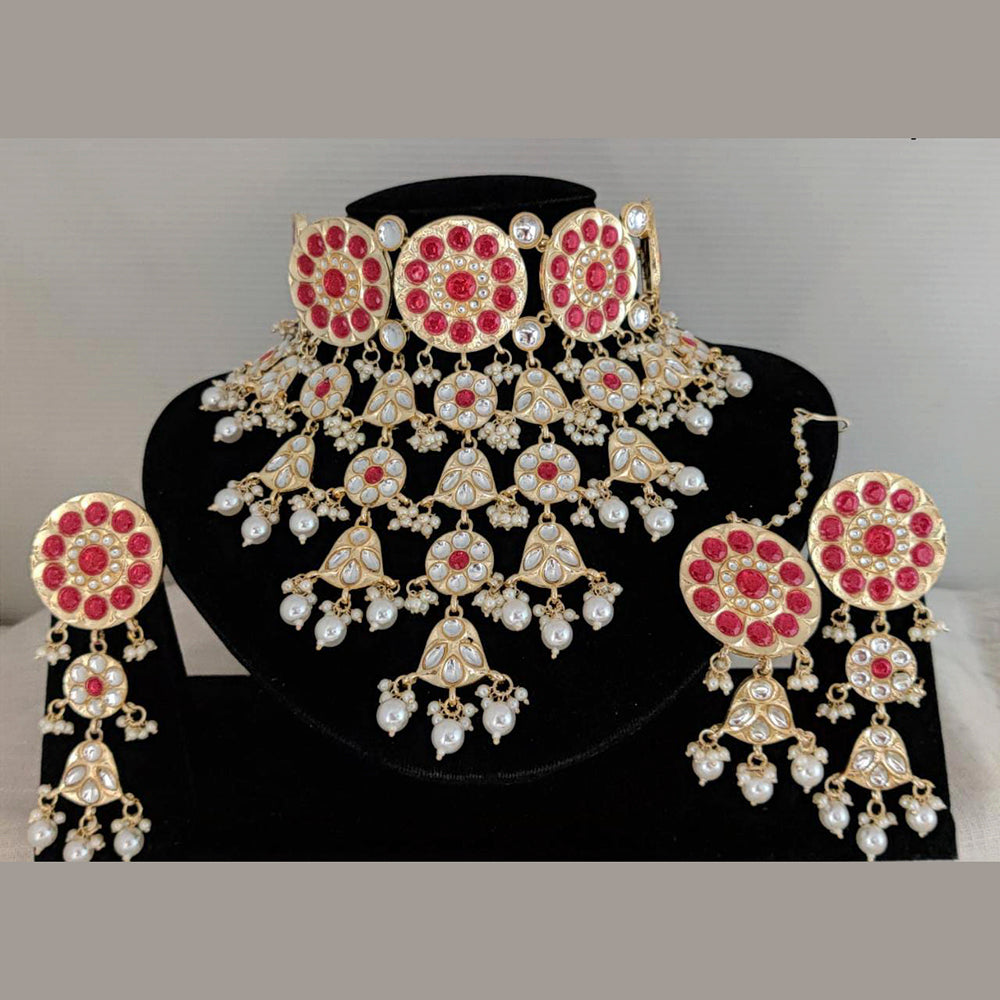 Pooja Bangles Gold Plated Beads & Kundan Stone Choker Necklace Set