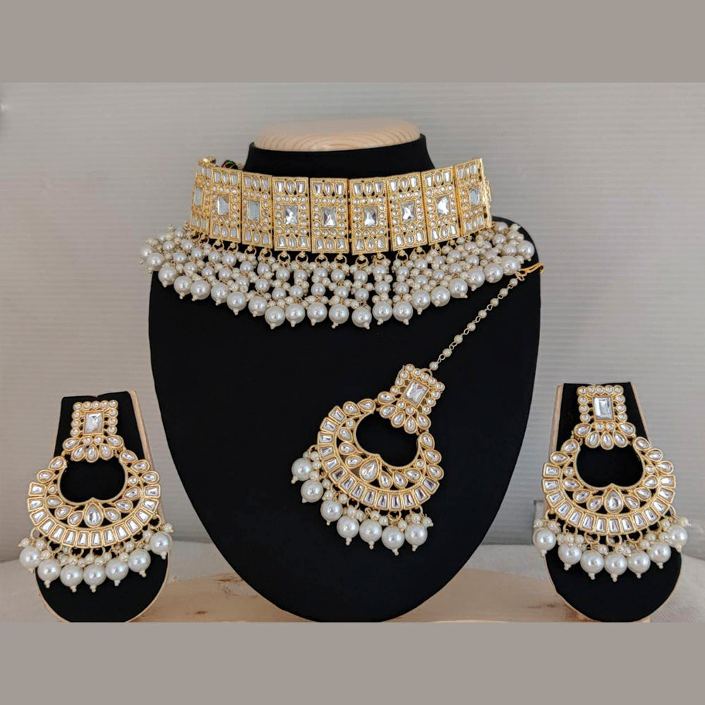 Pooja Bangles Gold Plated Beads & Kundan Stone Choker Necklace Set