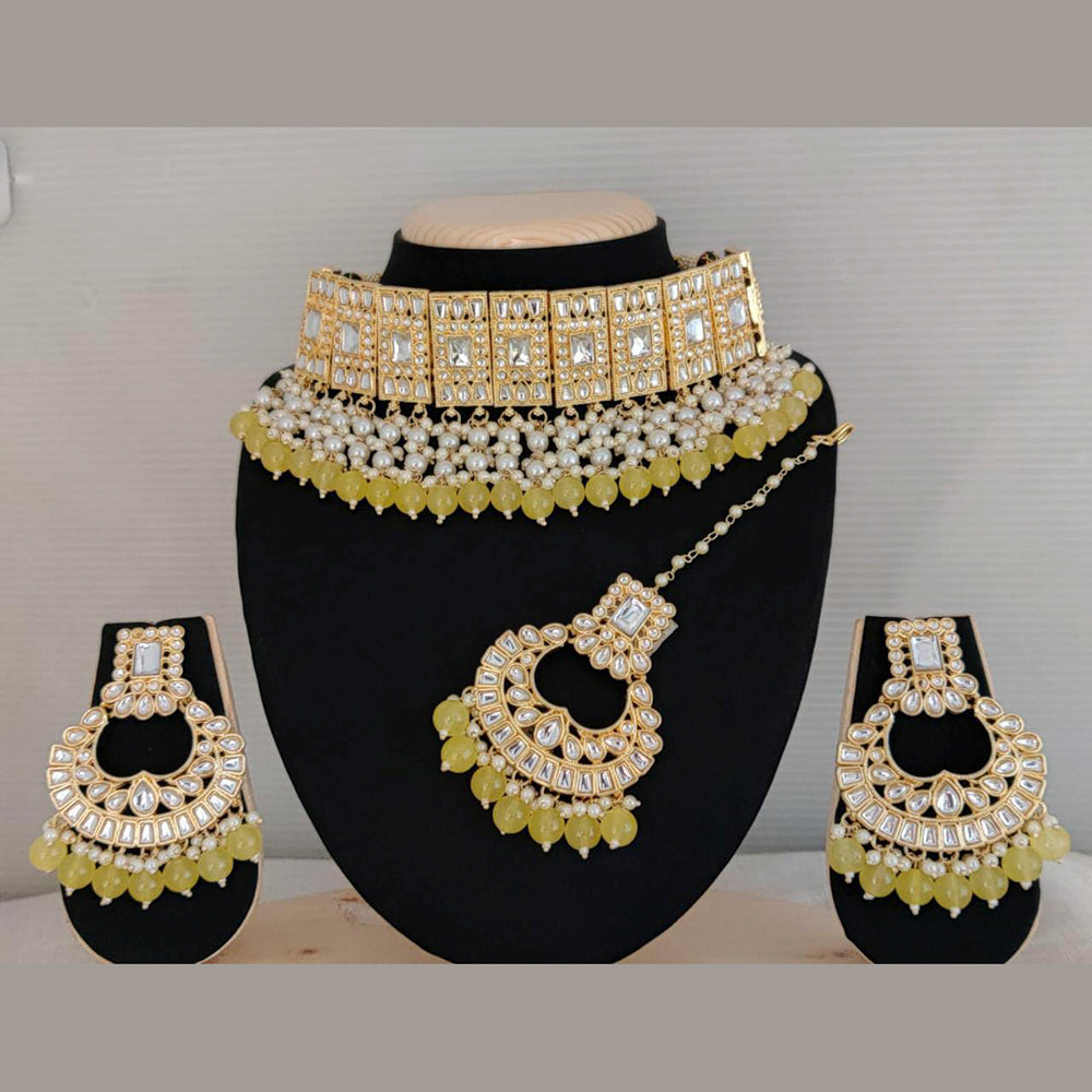 Pooja Bangles Gold Plated Beads & Kundan Stone Choker Necklace Set