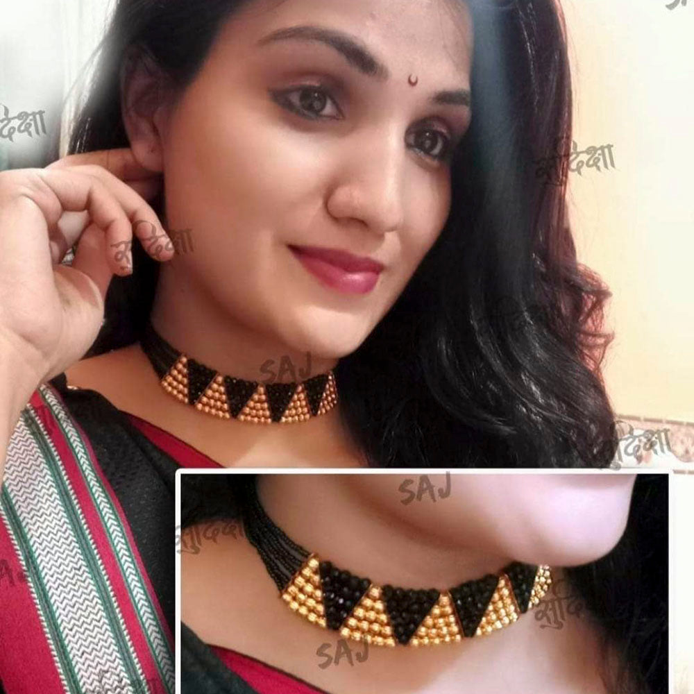 Pooja Bangles Black Beads Necklace Set