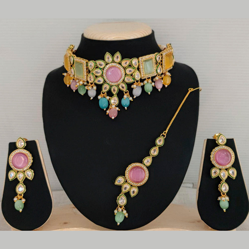 Pooja Bangles Gold Plated Pota And Crystal Stone & Beads Necklace Set