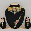 Pooja Bangles Gold Plated Pota And Crystal Stone & Beads Necklace Set