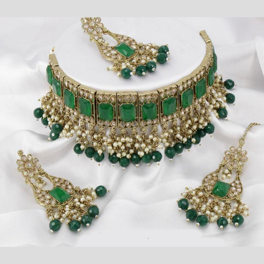 Pooja Bangles Gold Plated Crystal Stone & Beads Necklace Set