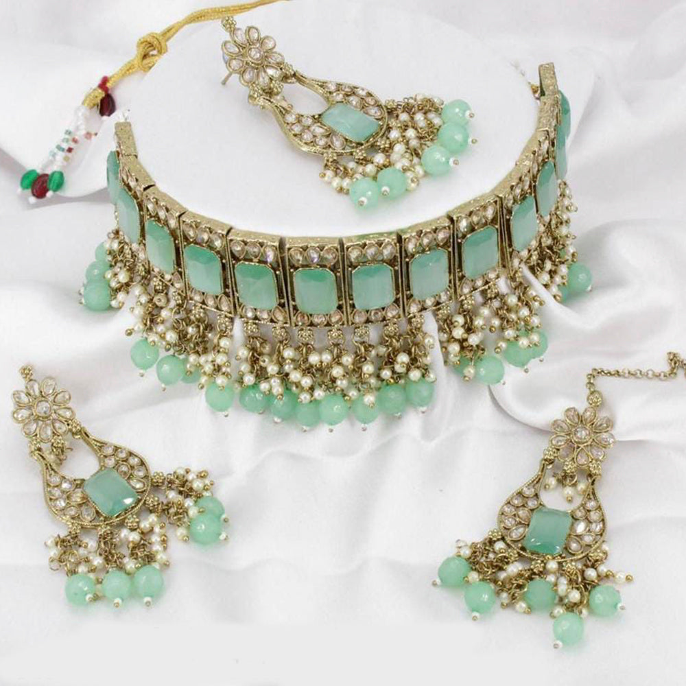 Pooja Bangles Gold Plated Crystal Stone & Beads Necklace Set