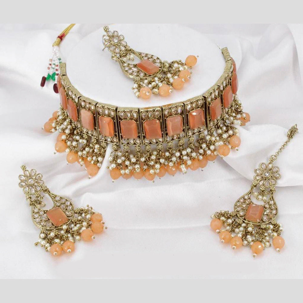 Pooja Bangles Gold Plated Crystal Stone & Beads Necklace Set