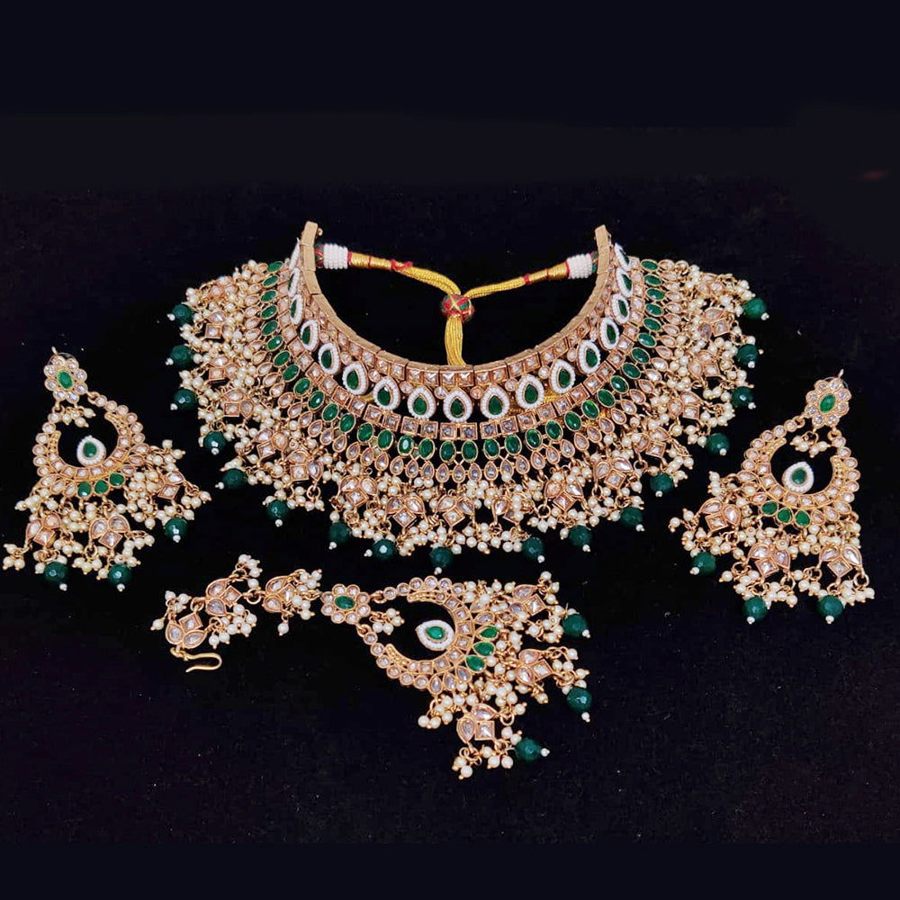 Pooja Bangles Gold Plated Ad Stone & Beads & Choker Necklace Set