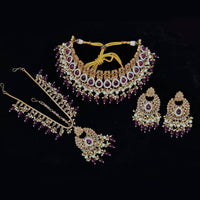 Pooja Bangles Gold Plated Ad Stone & Beads & Choker Necklace Set